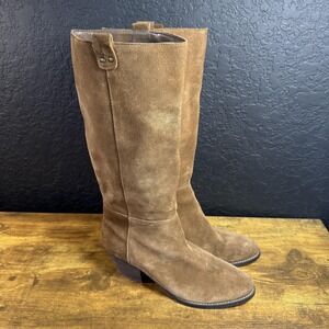 Crown Vintage Suede Leather Tall Pull On Boots Tan Brown Size 10M